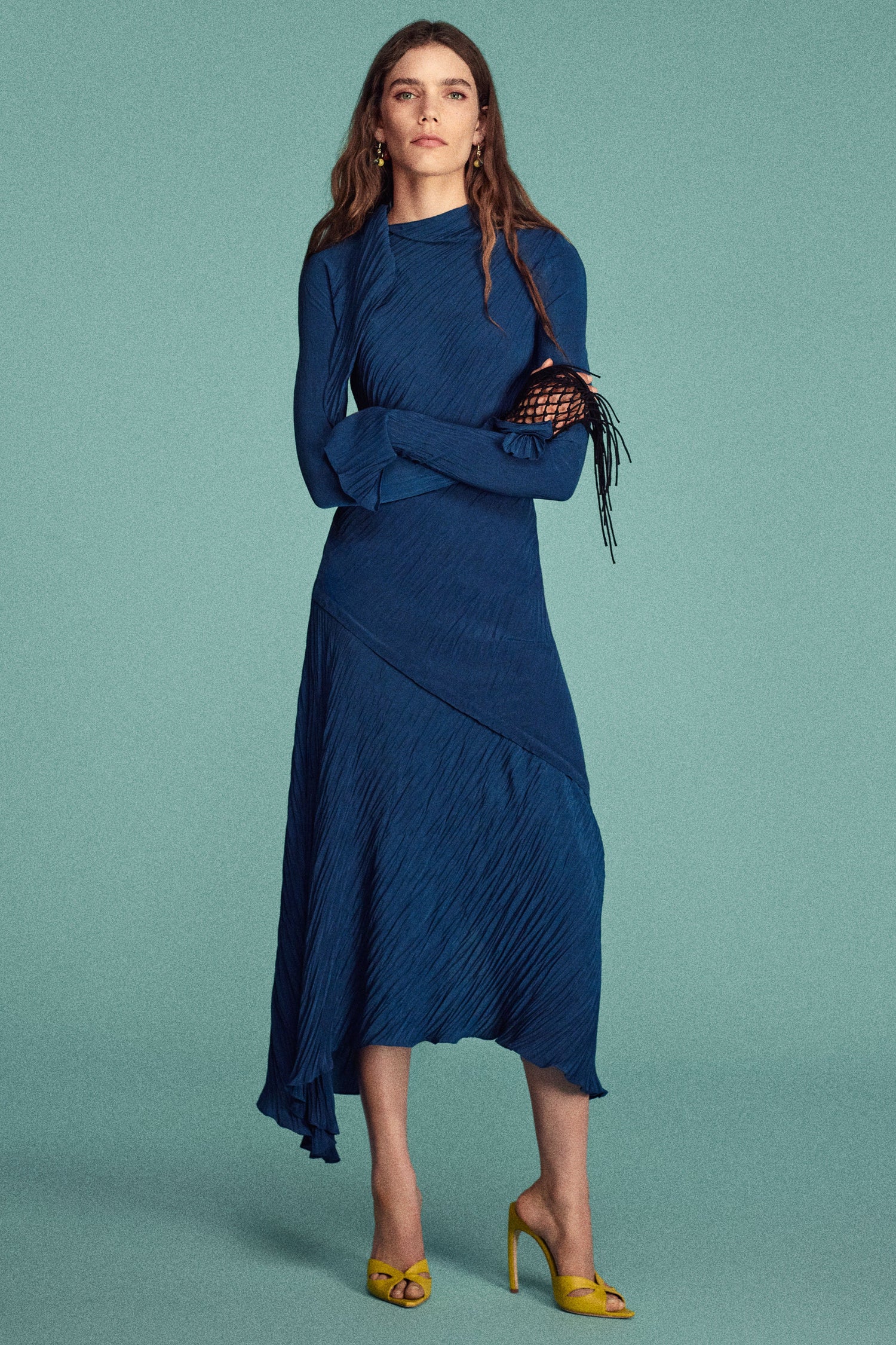 blue plisse dress Petal & Pup Women's Melody Plisse Halter Maxi Dress