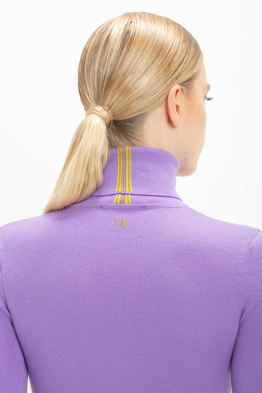 Knitted Polo Neck Jumper In Lilac