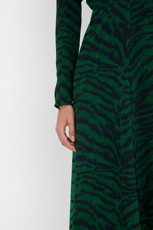 Dolman Midi Dress In Green-Navy Tiger Print