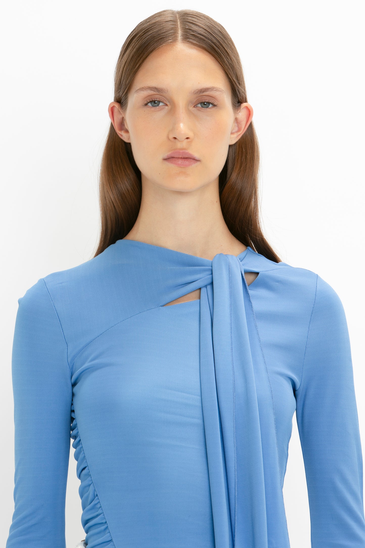Tie Detail Top In Oxford Blue – Victoria Beckham UK