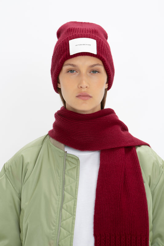 Exclusive Logo Patch Beanie in Burgundy
