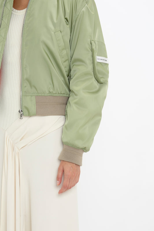 Cropped Bomber Jacket In Avocado