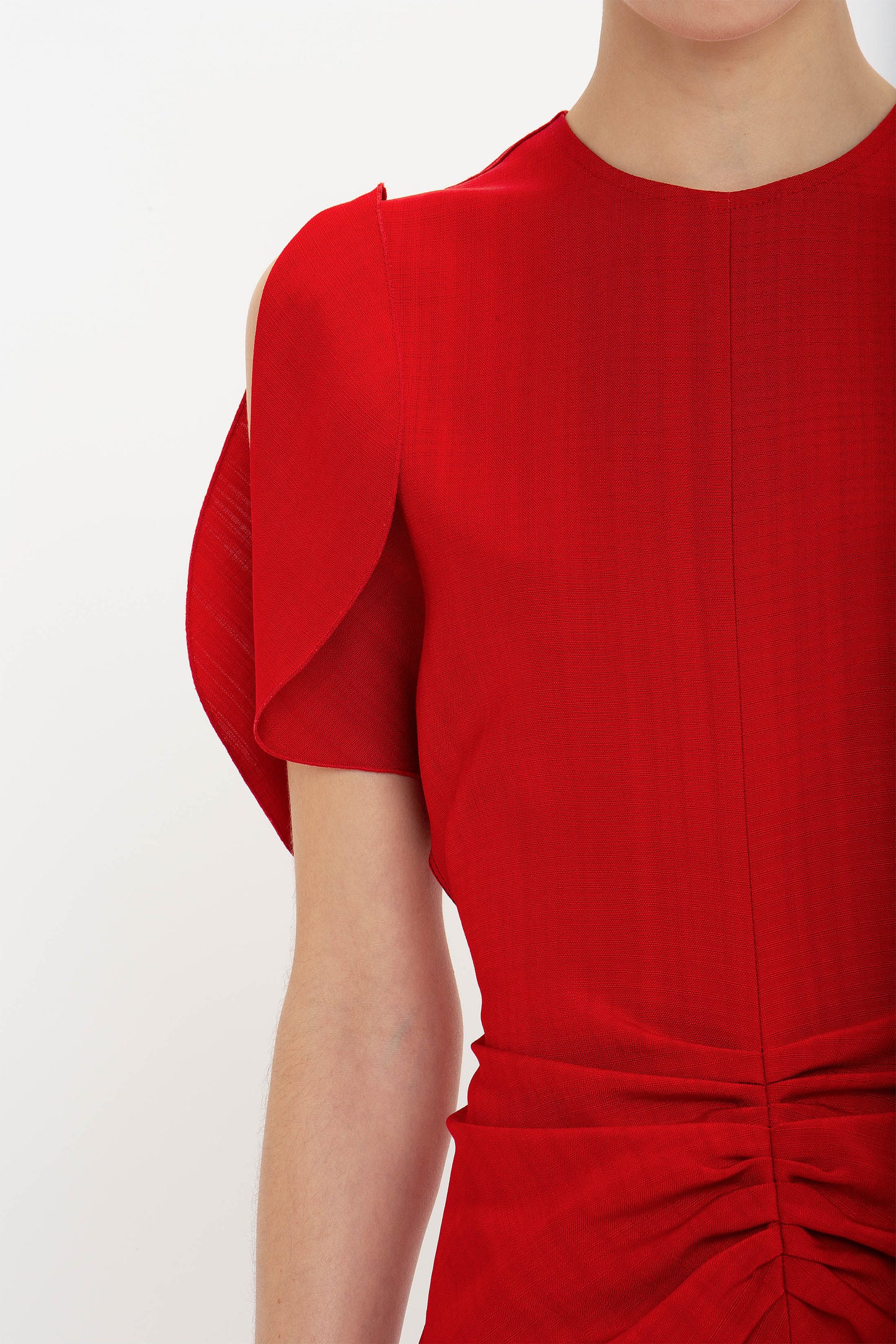 Gathered Waist Mini Dress In Carmine