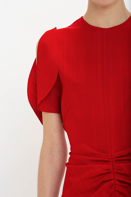 Gathered Waist Mini Dress In Carmine