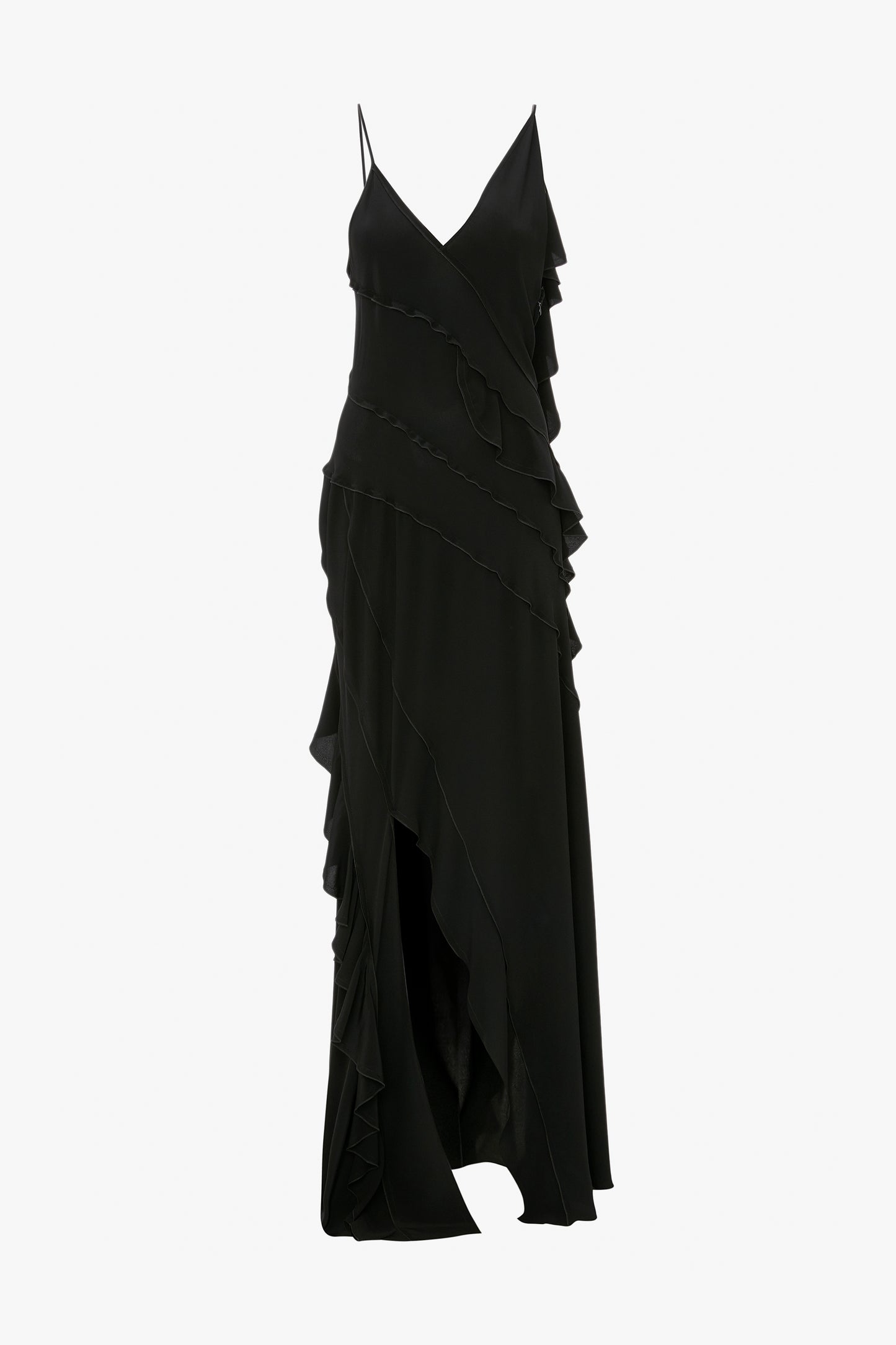 Asymmetric Bias Frill Dress In Black