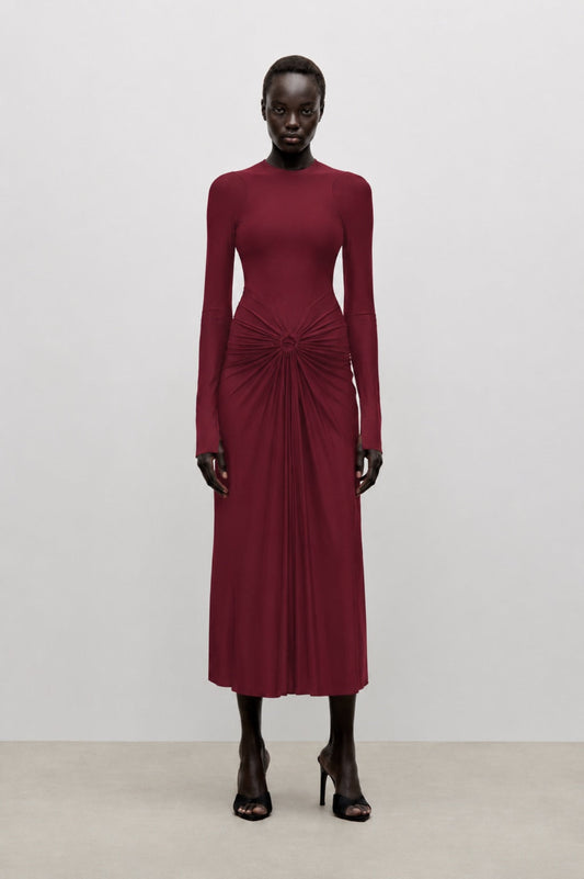 Frances Midi Dress In Burgundy