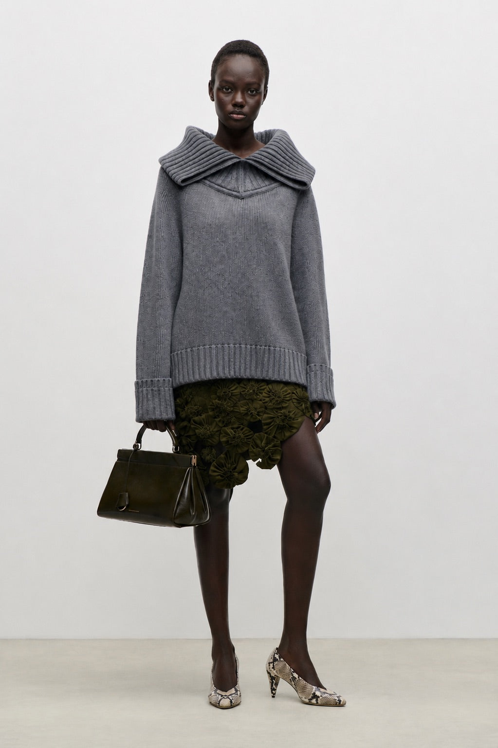 Wide Collar Jumper In Dark Grey