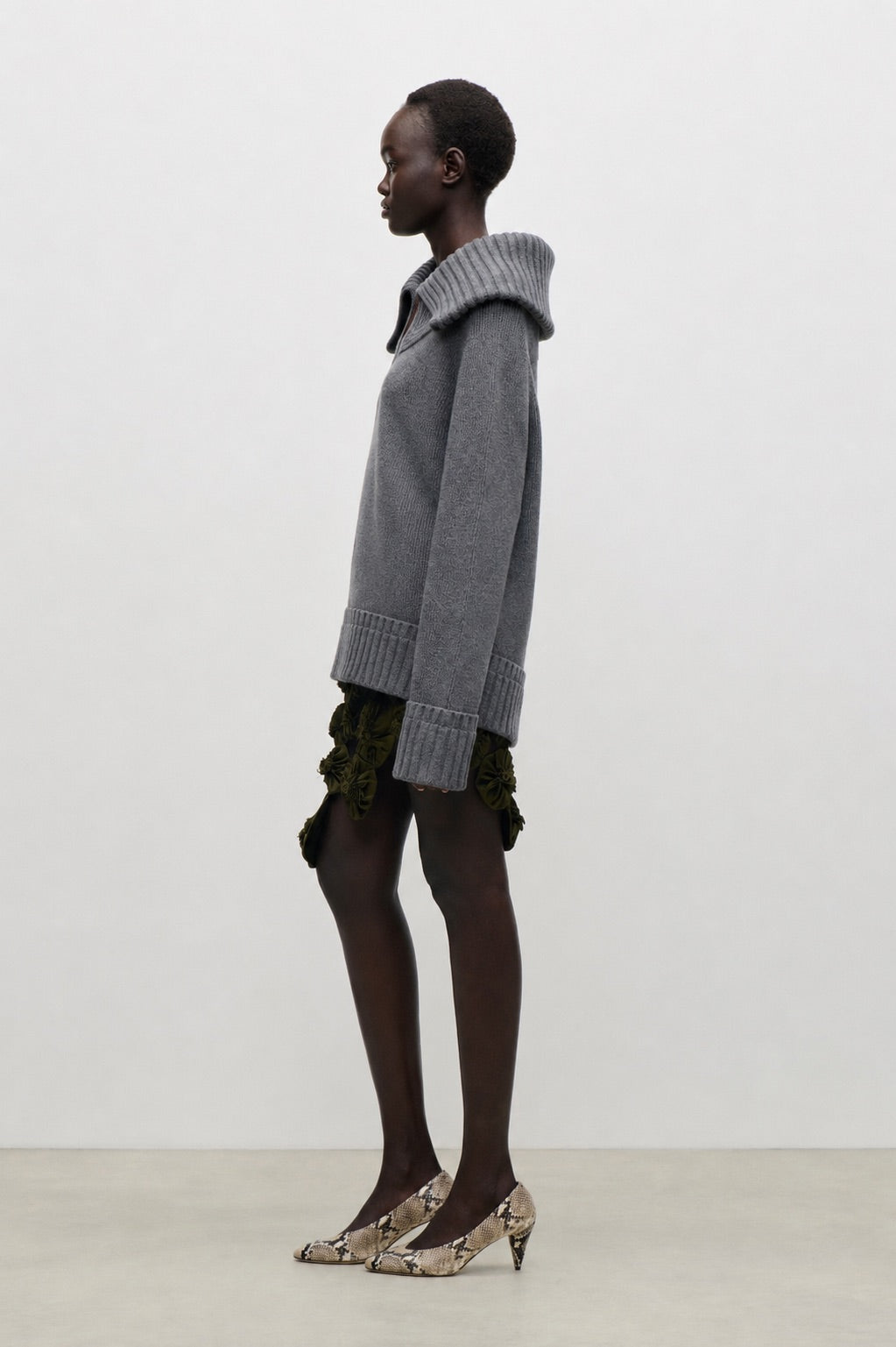 Wide Collar Jumper In Dark Grey