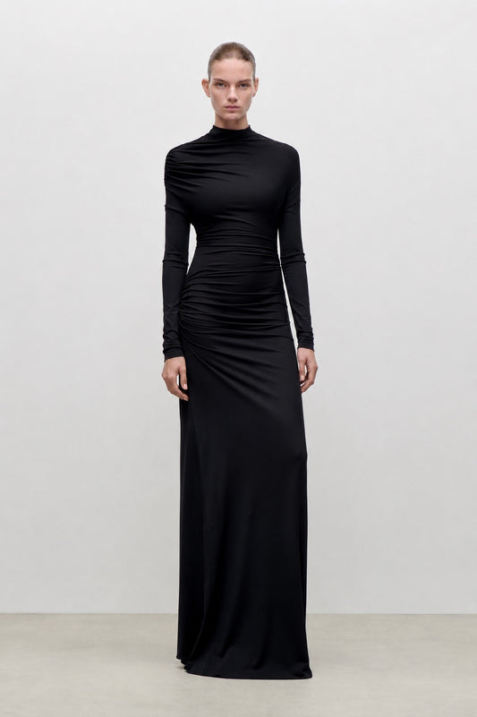 Shoulder Drape Gown In Black