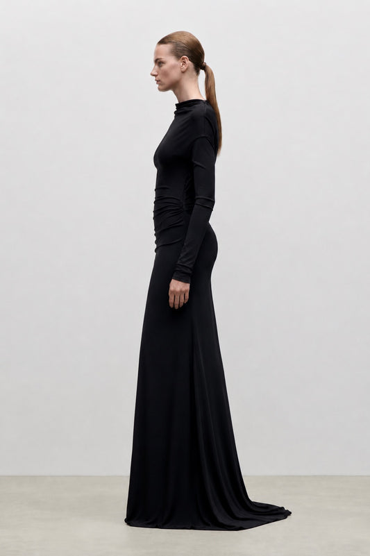 Shoulder Drape Gown In Black