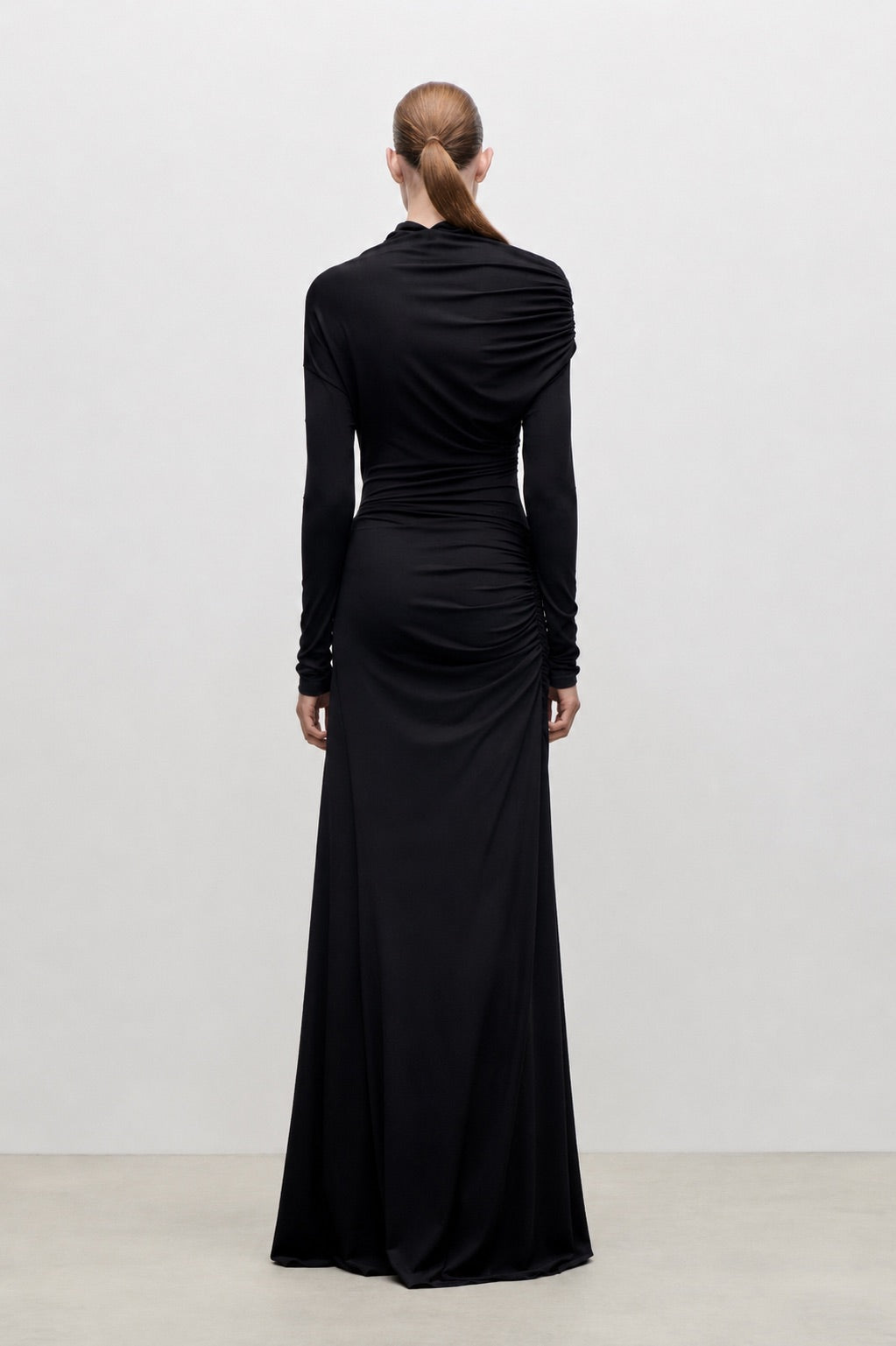 Shoulder Drape Gown In Black