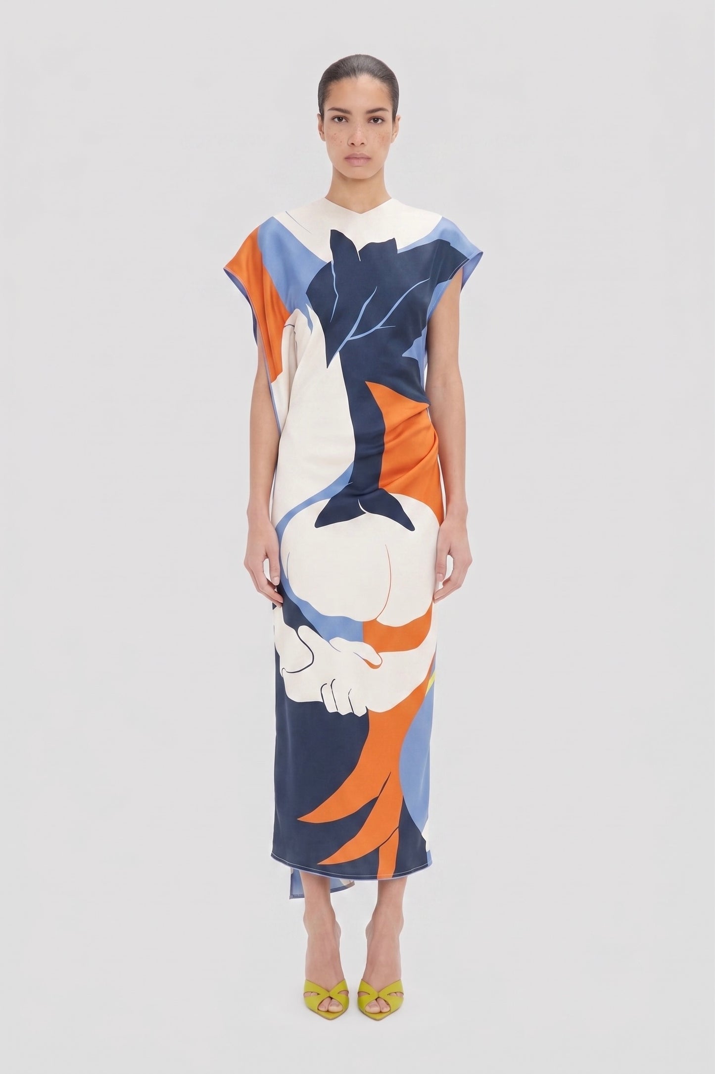 Victoria Midi Dress In Abstract Blue Print