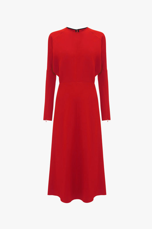 Polo Collar Midi Dress In Tomato Red – Victoria Beckham UK