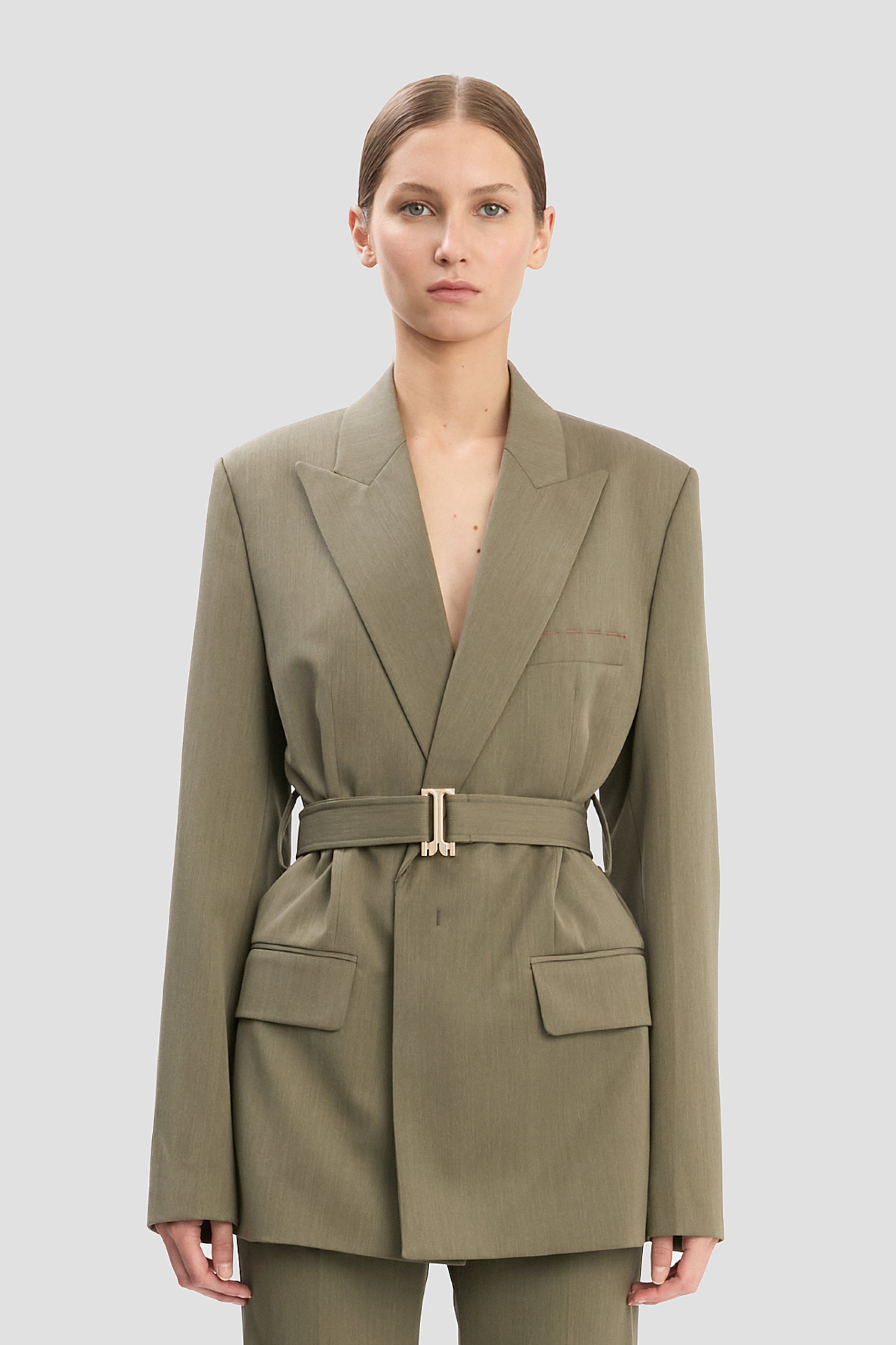 Belted Tailored Jacket Sage Melange
