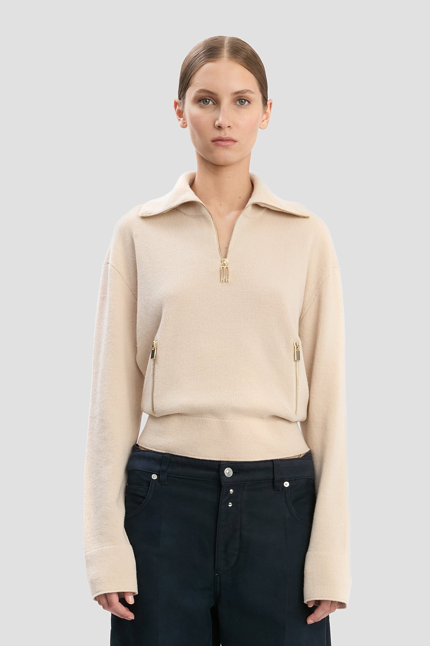 Half-Zip Milano Jumper In Pale Rose