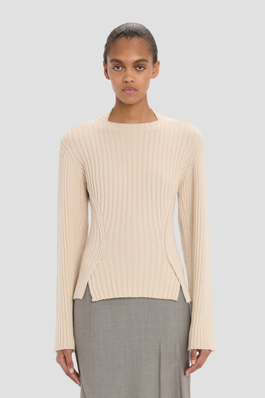 Half-Zip Milano Jumper In Pale Rose – Victoria Beckham