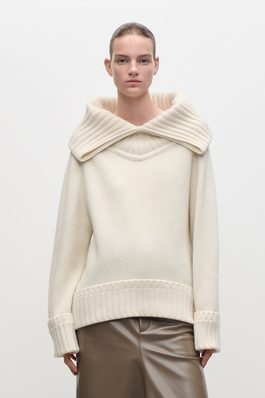 Wide Collar Jumper In Ivory