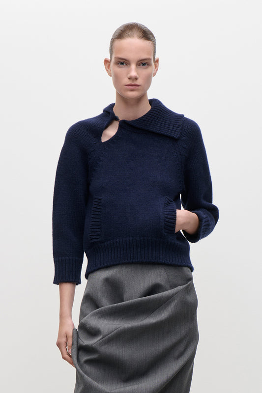 Asymmetric Collar Jumper In Navy