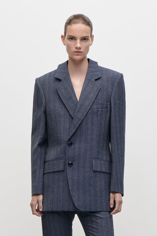 Split Collar Jacket In Blue Melange