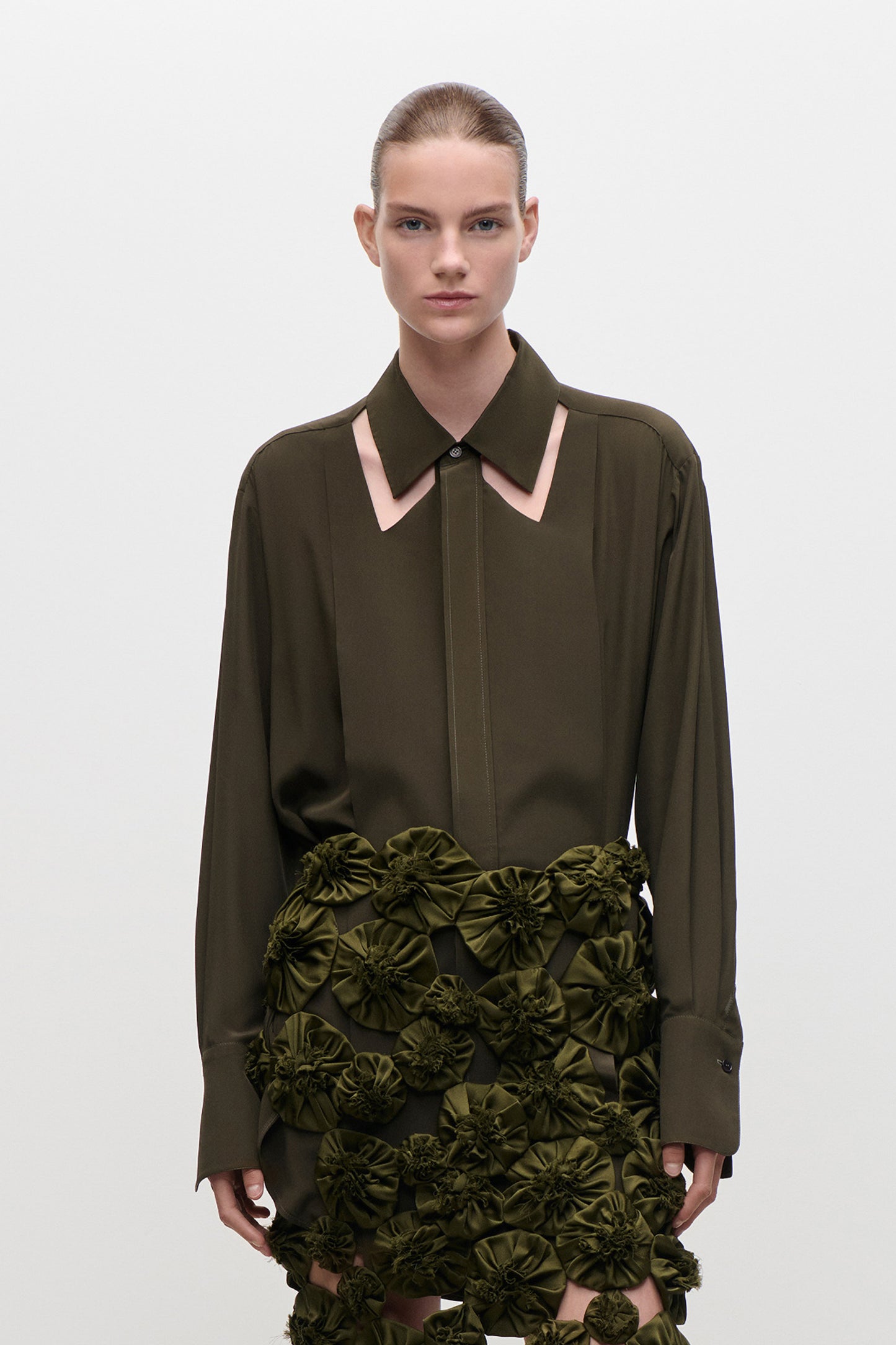 Cut Out Collar Blouse In Green