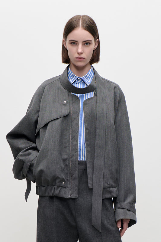 Scarf Bomber Jacket In Dark Grey
