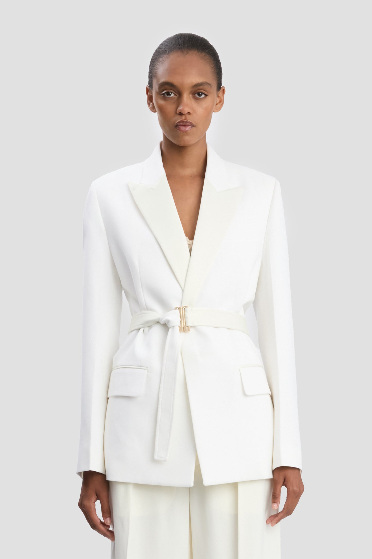 Belted Tailored Jacket In Ivory