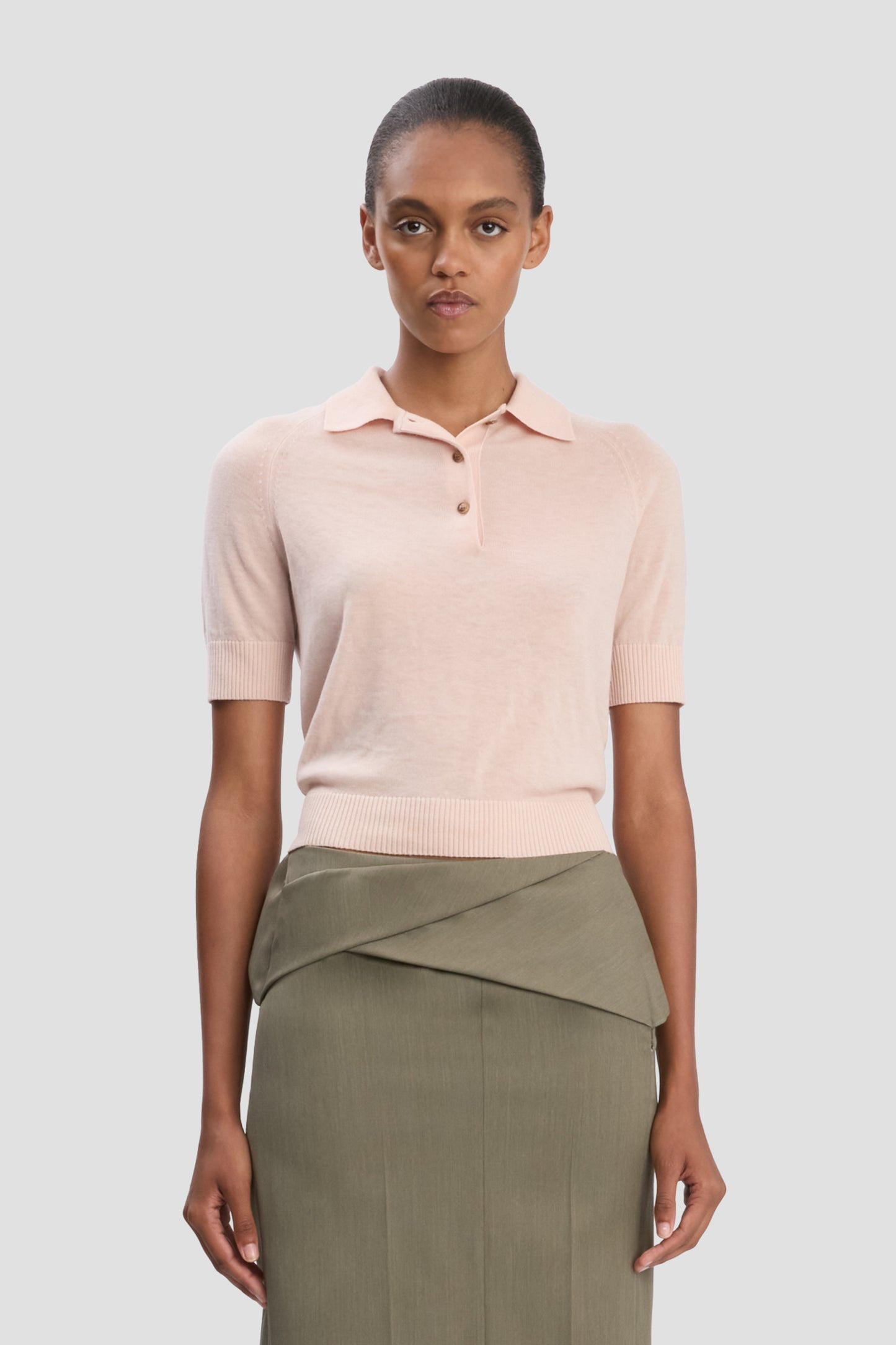 Polo Top In Pale Rose