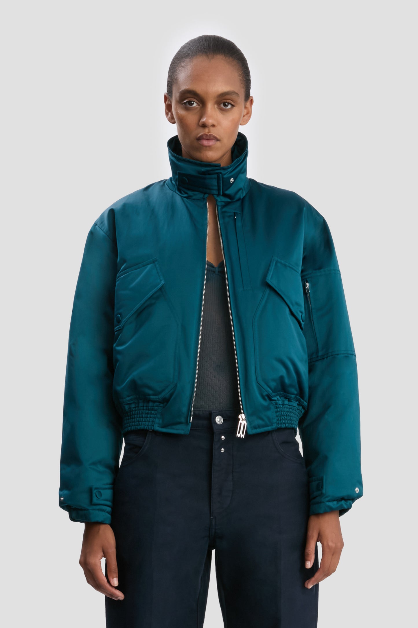 Padded Bomber Jacket In Dark Teal