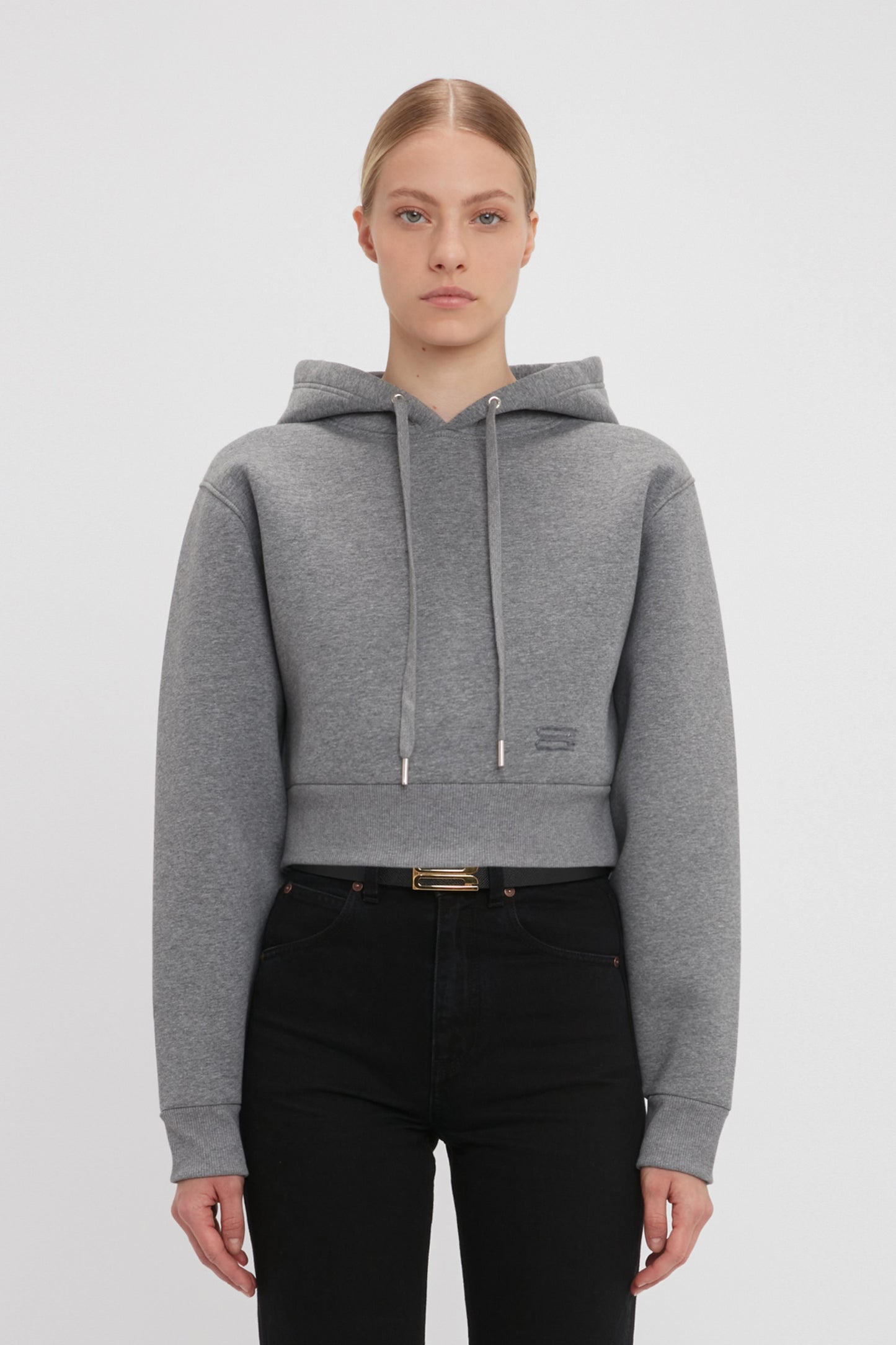 Cropped Structured Hoodie In Grey Marl