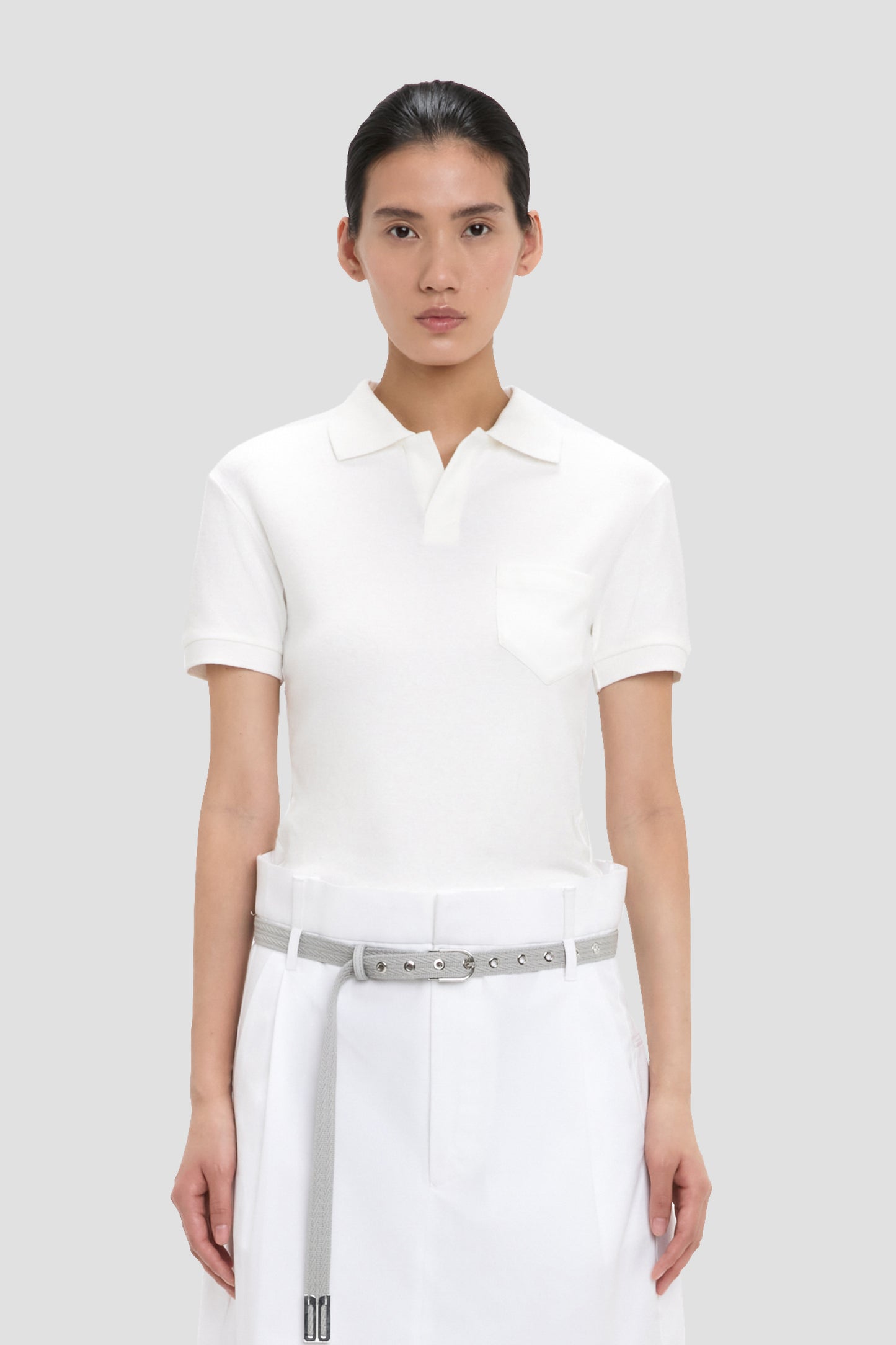 Polo Collar Top In White
