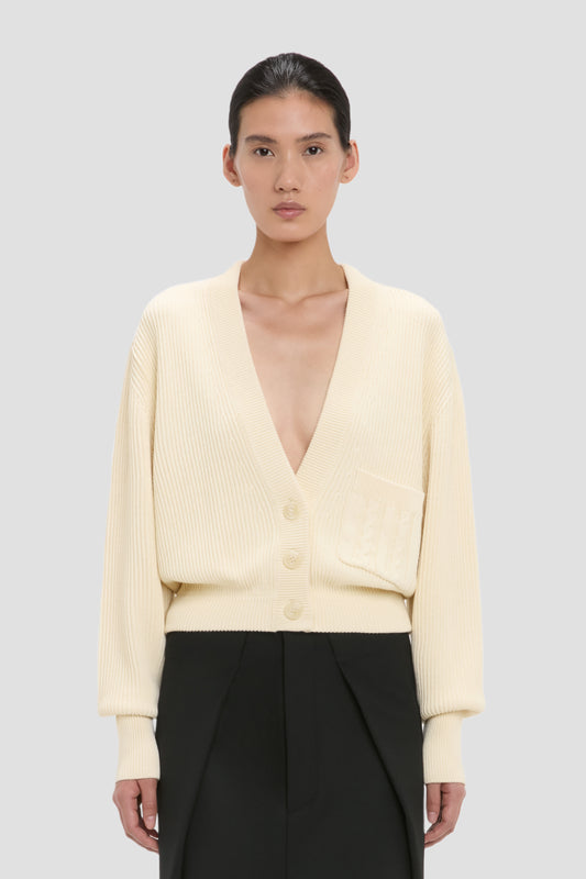 Cable Pocket Cardigan In Ivory – Victoria Beckham