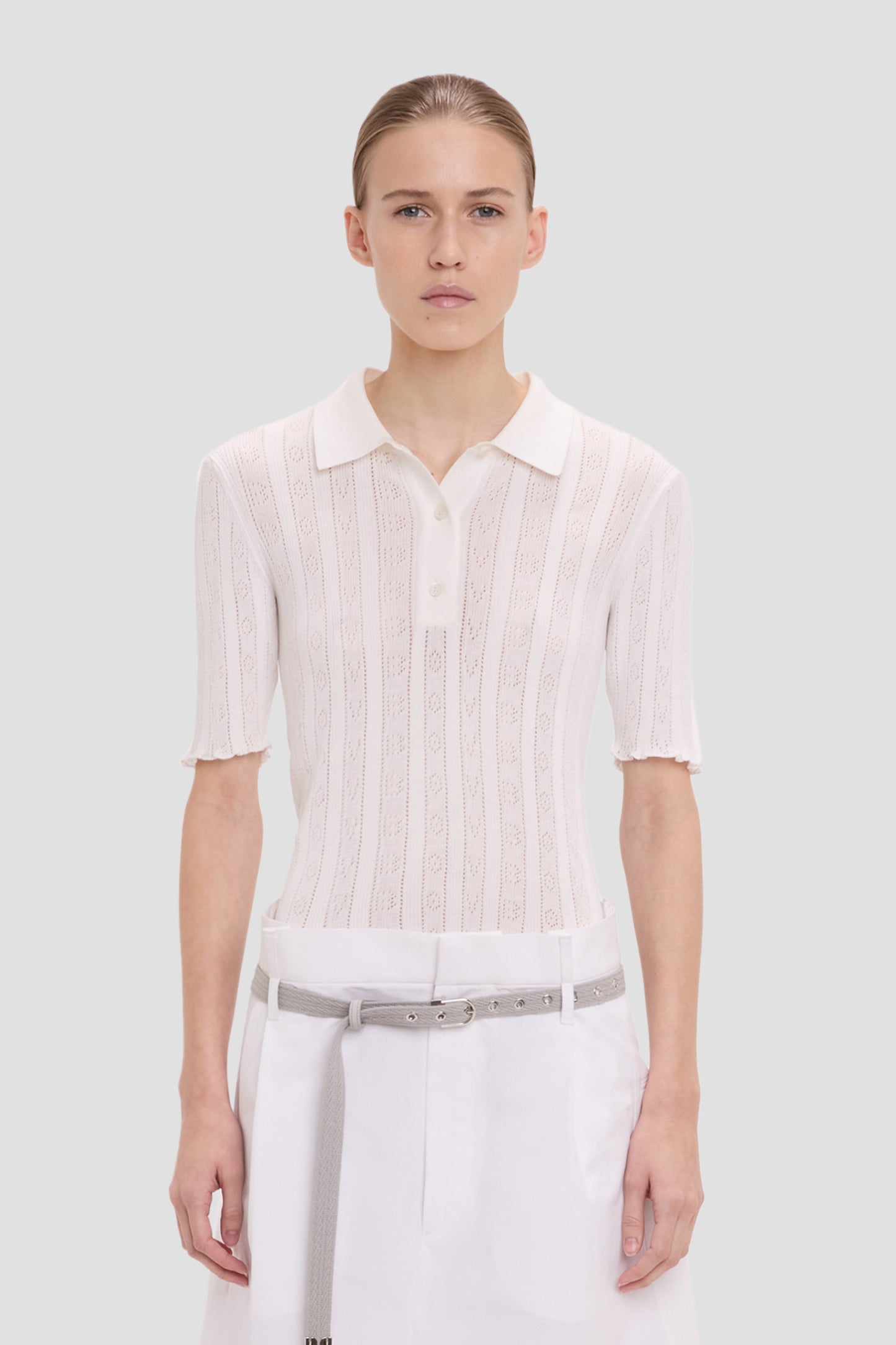 Frill Polo Top In White