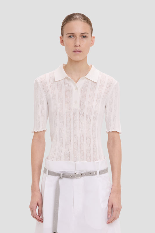 Frill Polo Top In White