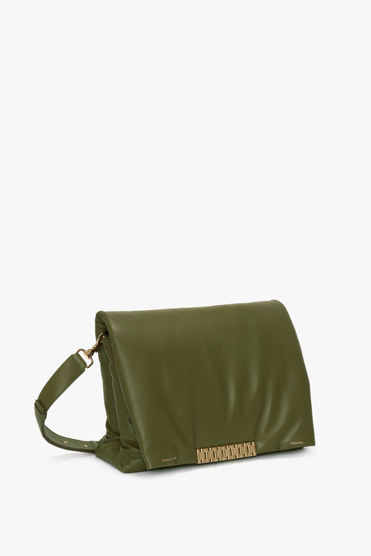 Puffy Jumbo Chain Pouch In Khaki Leather