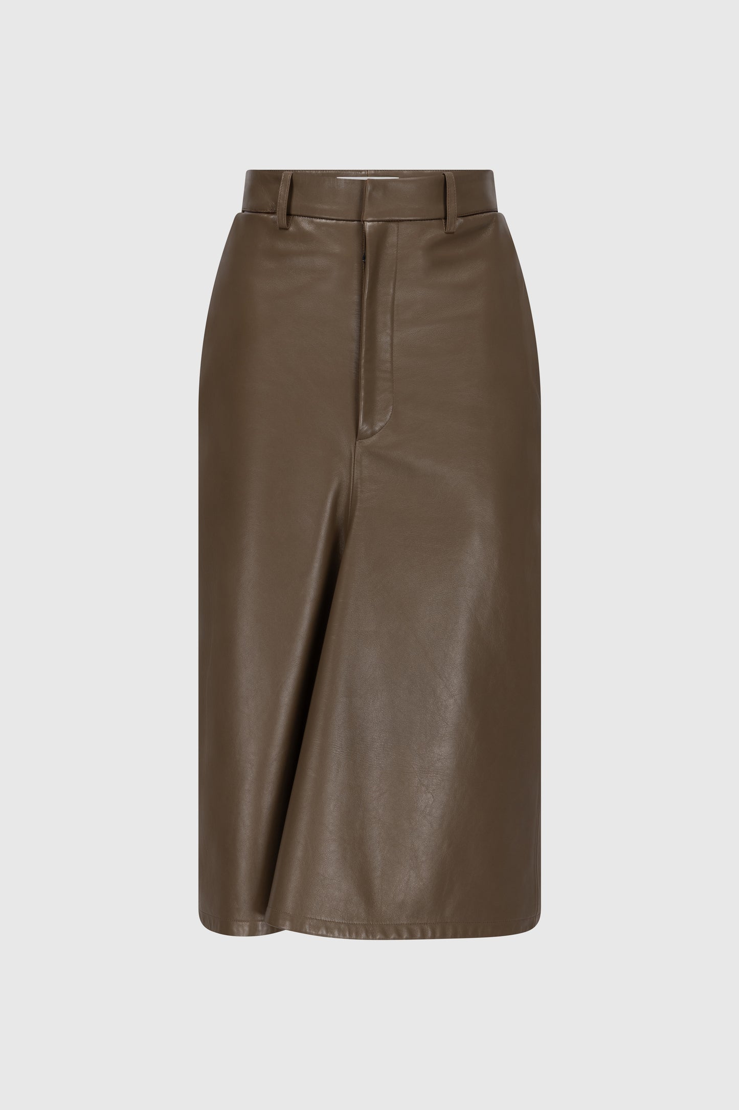 Kick Detail Leather Skirt In Brown
