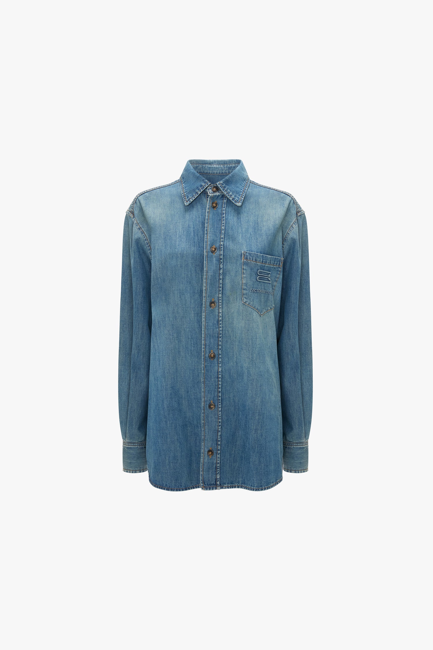 Men's Denim Shirt In Mid Blue Wash – Victoria Beckham UK