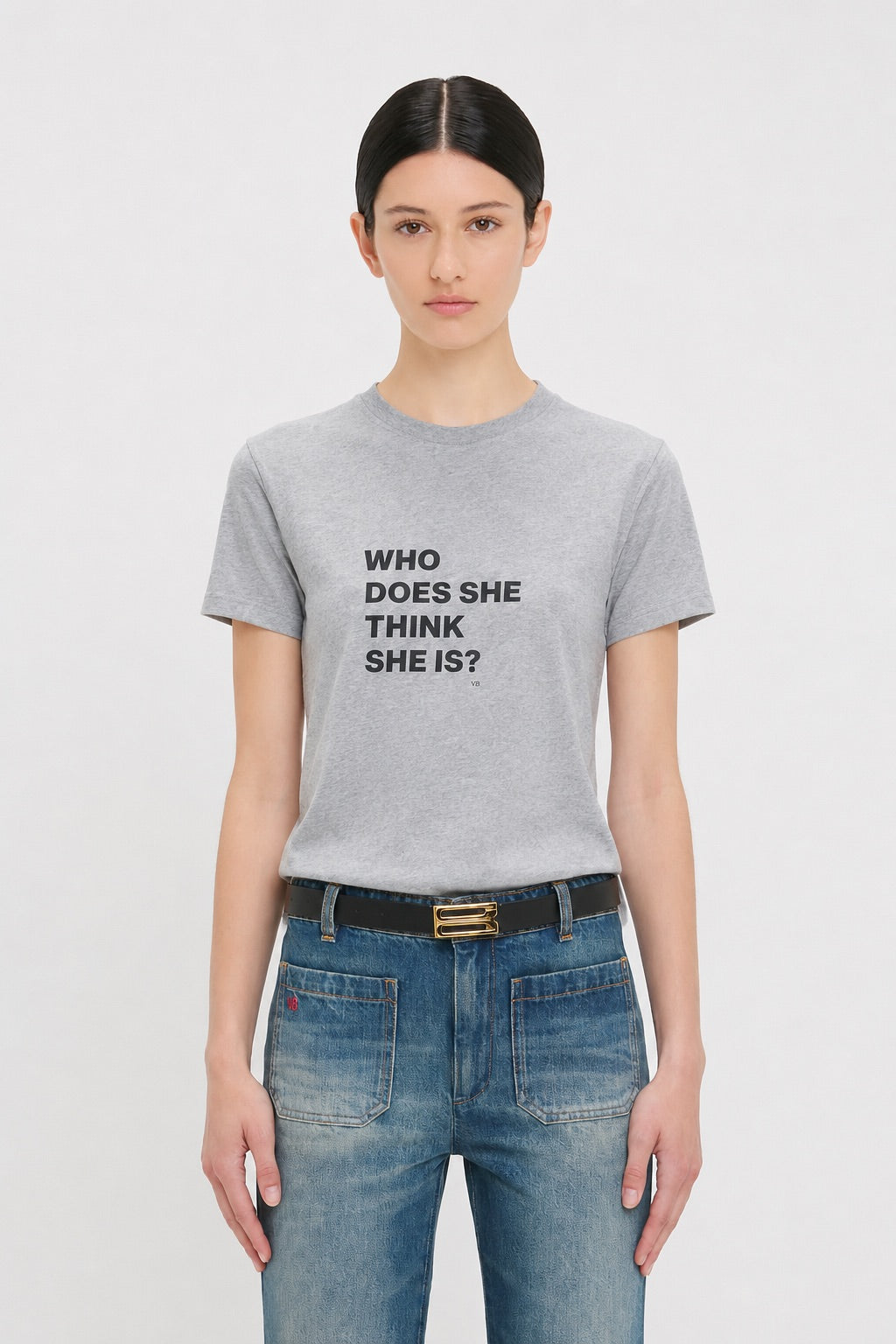Who Does She Think She Is? Slogan T-Shirt In Grey Marl