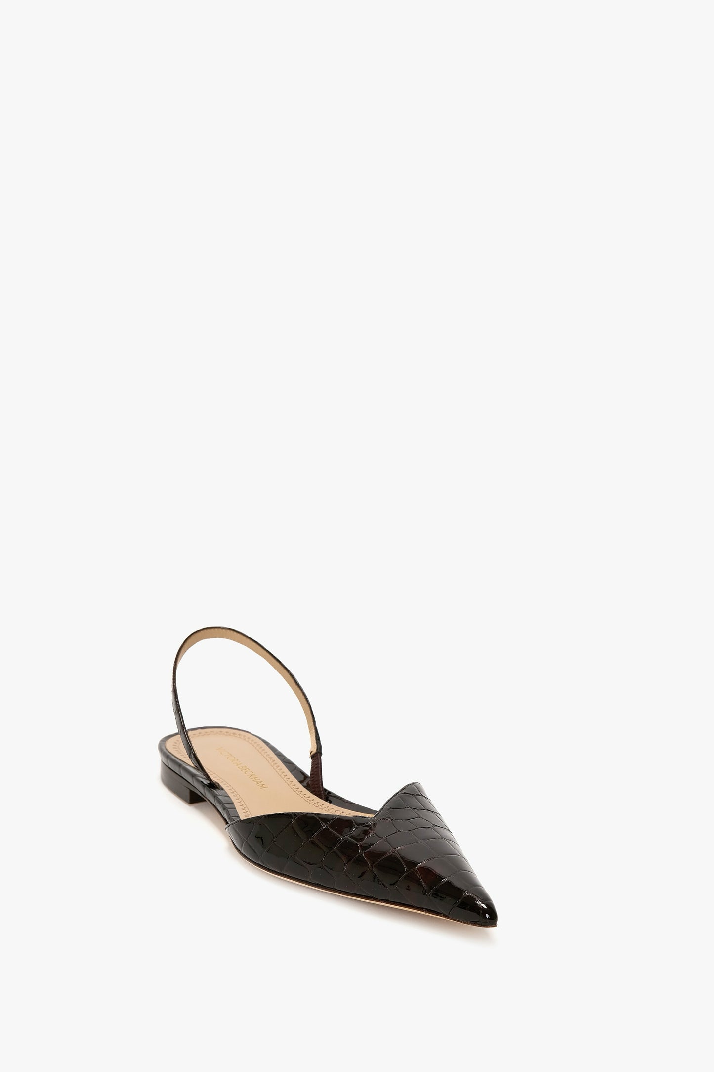 Victoria Angle Halter Back Flat Croc Embossed Leather