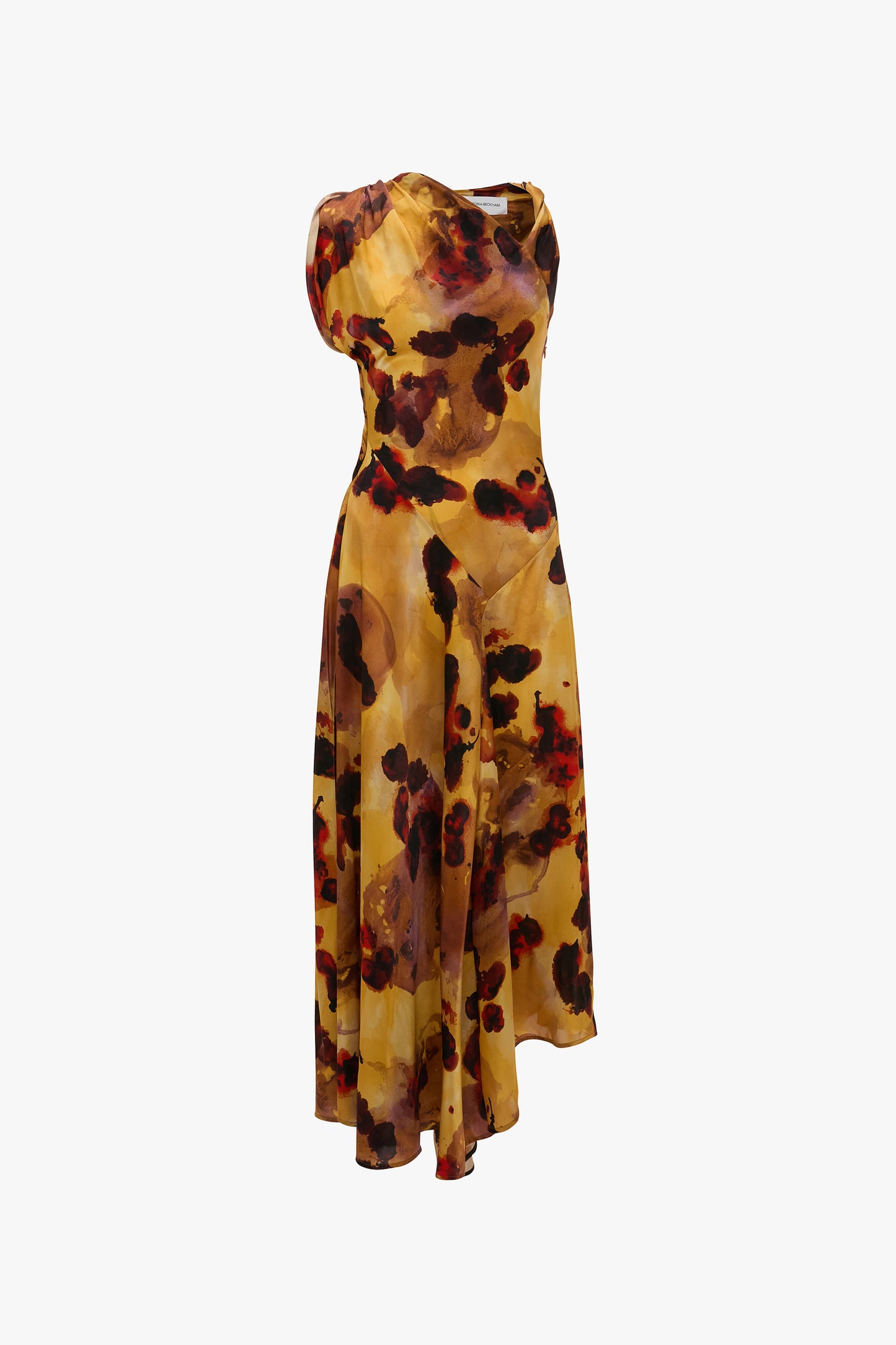 Sleeveless Draped Midi Dress In Amber Floral Print