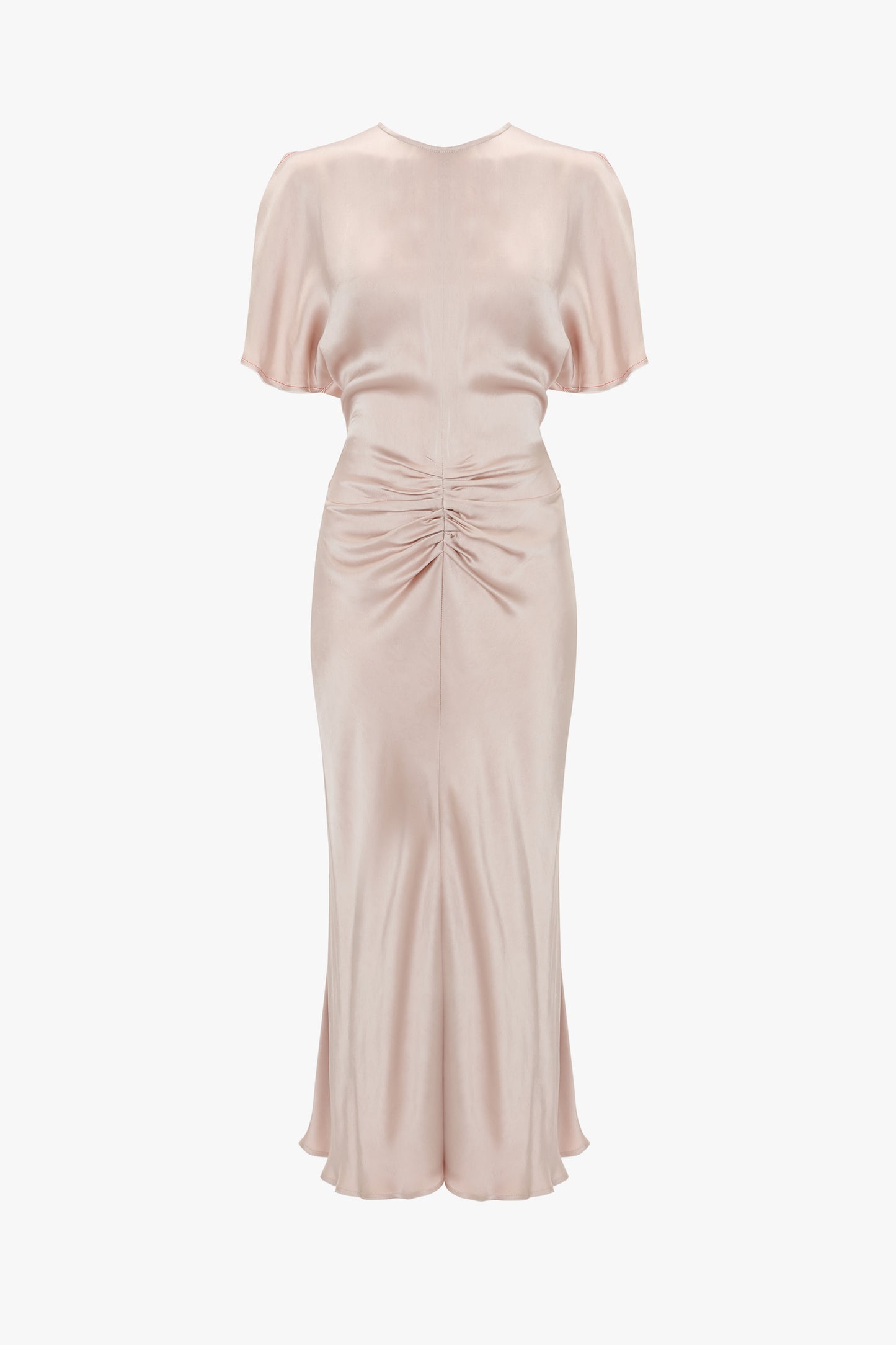 Gathered Waist Midi Dress In Blush-Apricot