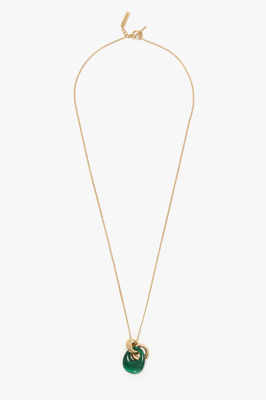 Resin Pendant Necklace In Light Gold-Emerald