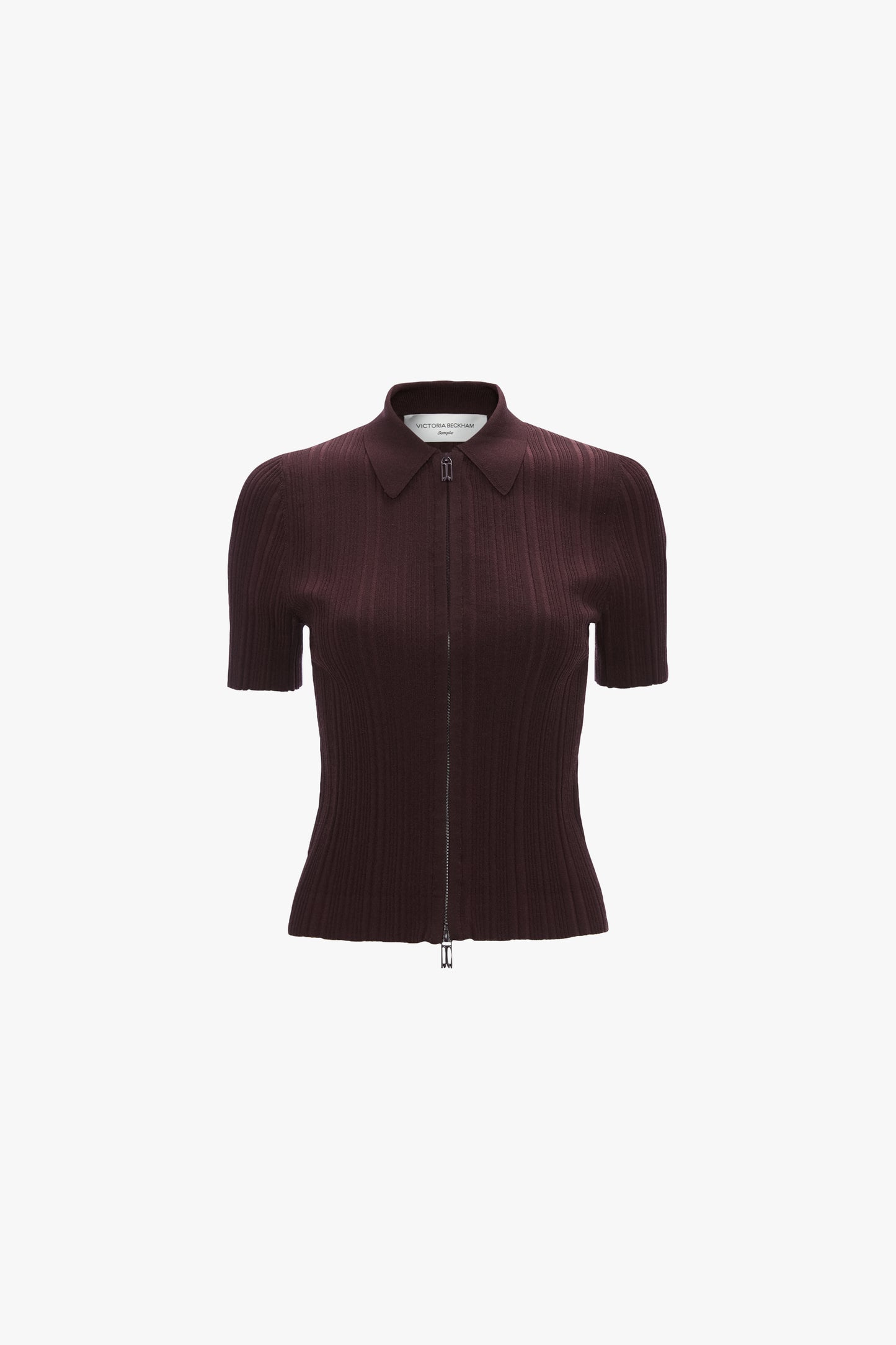 Ribbed Polo Top In Acai