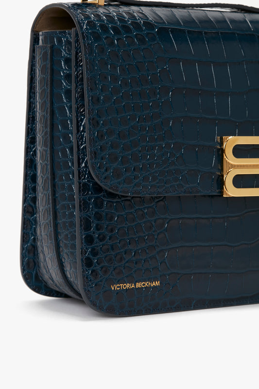 Jumbo Frame Shoulder Bag in Midnight Blue Croc-Effect Leather
