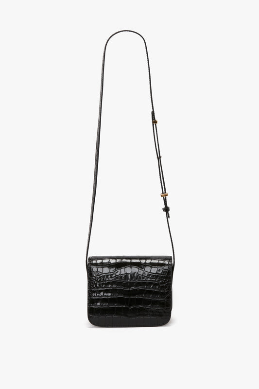 Mini Frame Shoulder Bag In Black Croc-Effect Leather