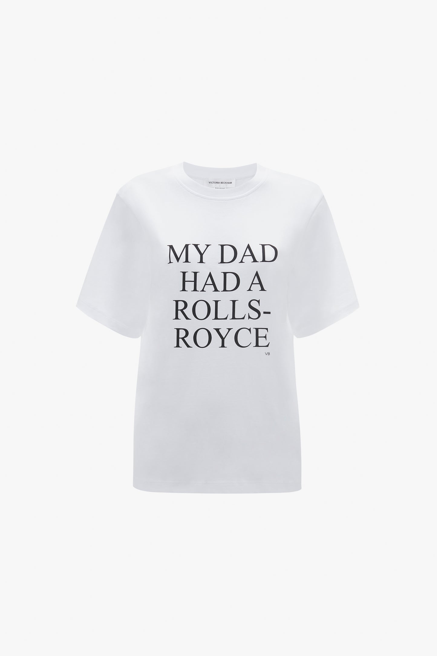 Exclusive 'My Dad Had A Rolls-Royce' Slogan T-Shirt In White by Victoria Beckham