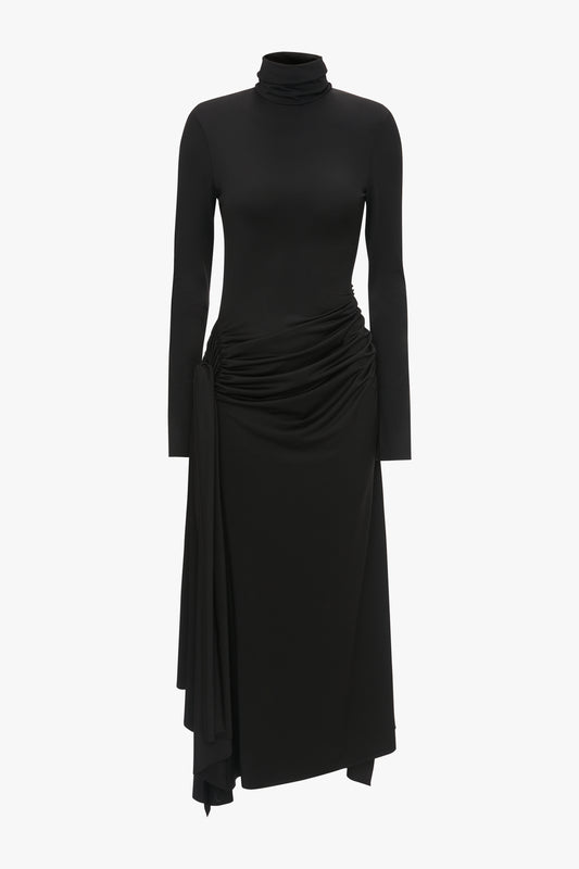 High Neck Asymmetric Draped Dress In Black by Victoria Beckham