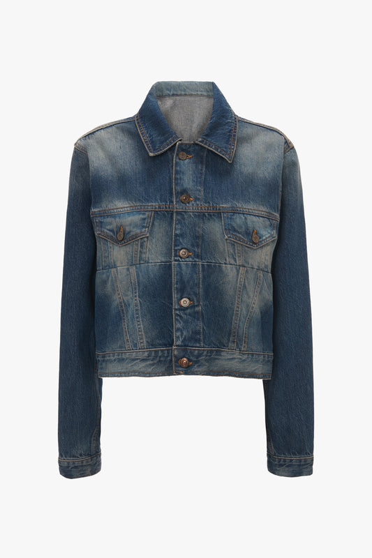 Cropped Denim Jacket In Heavy Vintage Indigo Wash