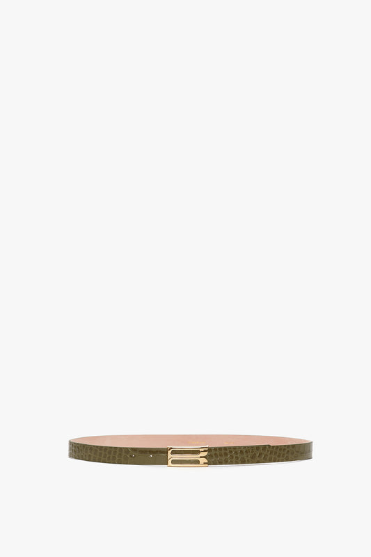 Exclusive Frame Belt In Khaki Croc Embossed Calf Leather