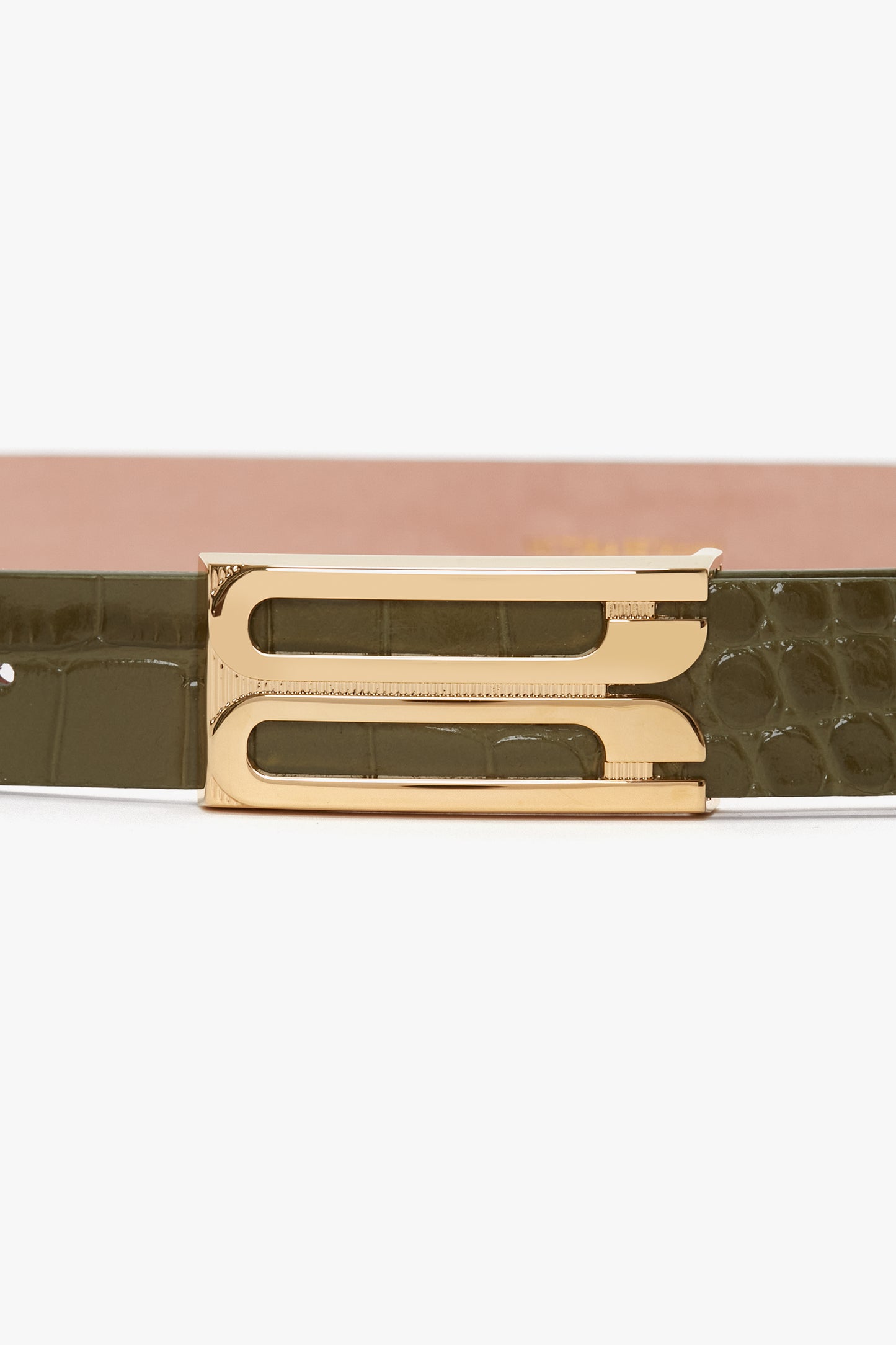 Exclusive Frame Belt In Khaki Croc Embossed Calf Leather