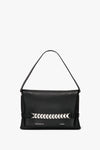 Chain Pouch Bag with Brushed Silver Chain In Black Leather